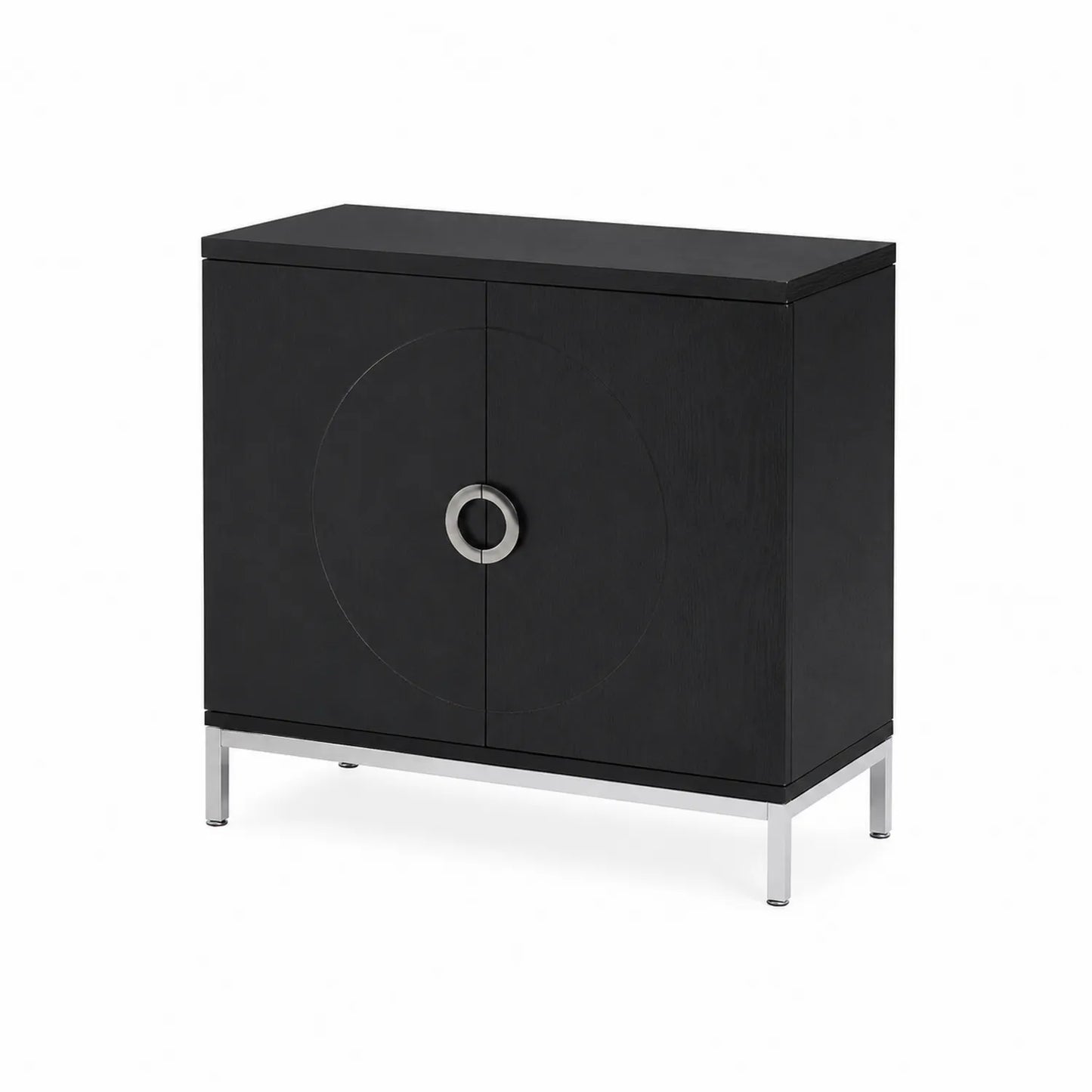 Schwarzer Holzschrank mit Edelstahlbeinen