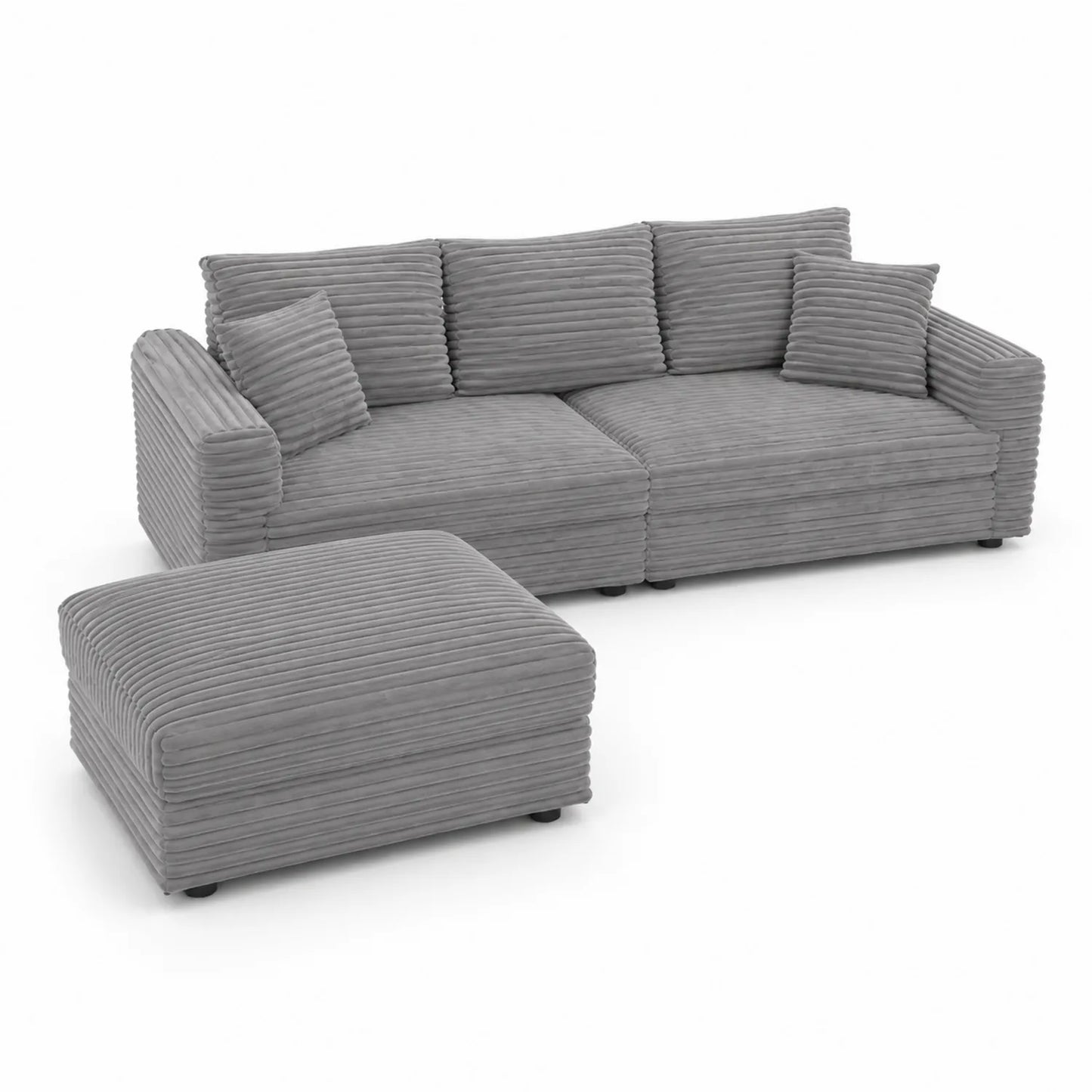 Ecksofa mit Hocker aus Kord in Grau