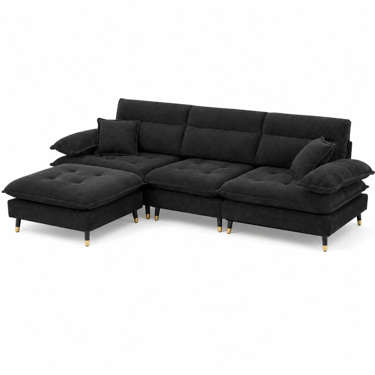 Ecksofa Set L-Form Stoff 280 cm Schwarz