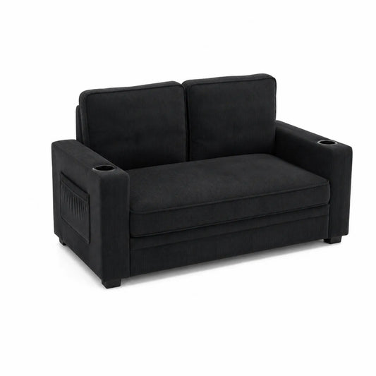 2-Sitzer Sofa Dunkelgrau aus Kord mit Becherhaltern
