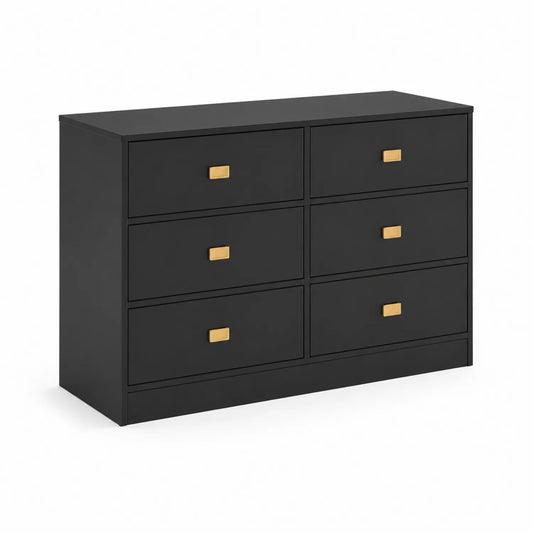 Schwarze Kommode mit 6 Schubladen aus Holz