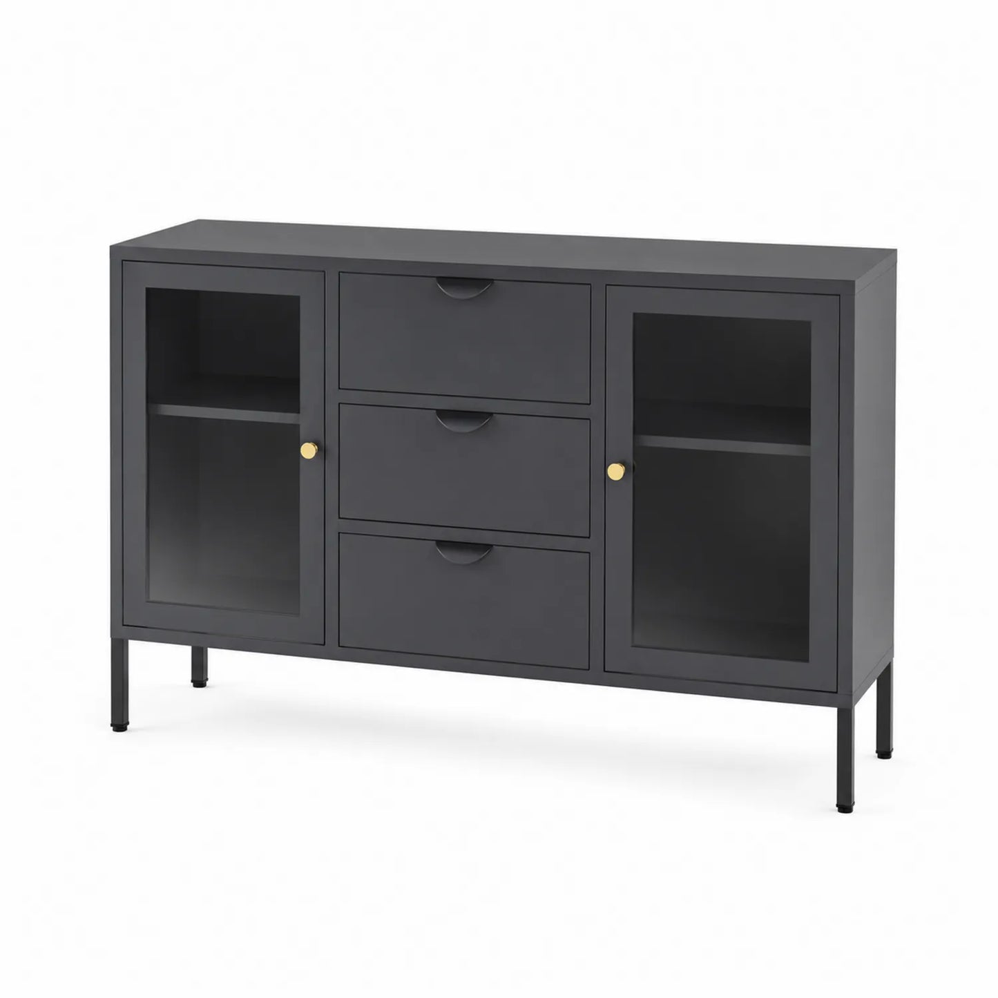Metall und Glas Sideboard mit Schubladen, Schwarz