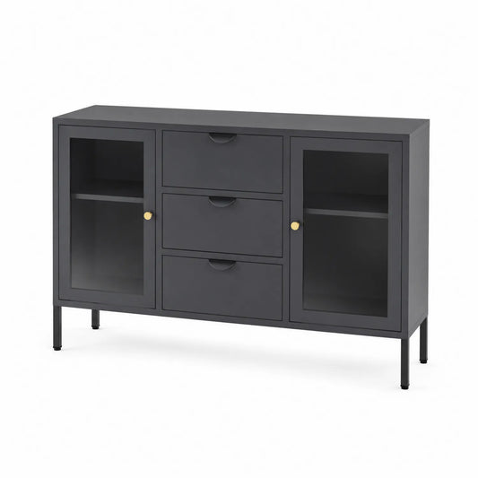 Metall und Glas Sideboard mit Schubladen, Schwarz