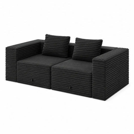2-Sitzer Sofa Cordstoff Schwarz