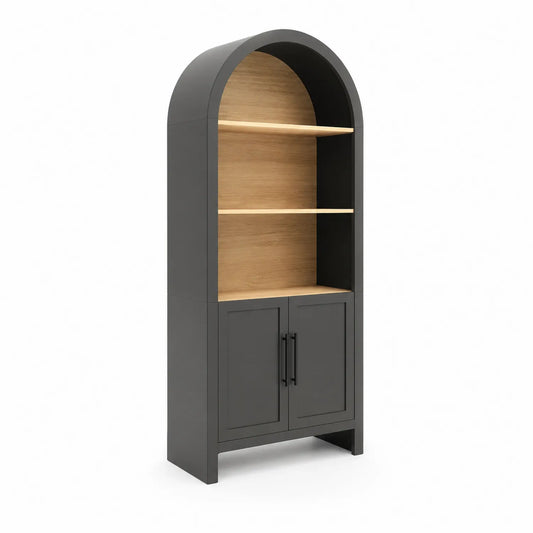 Regal mit Türen Schwarzes MDF Eichenfurnier 200 cm