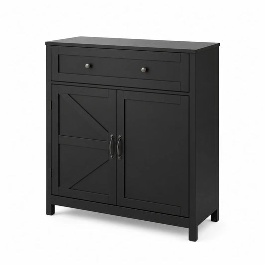 Schwarzes Sideboard MDF mit Schublade und Türen 70x33x86 cm