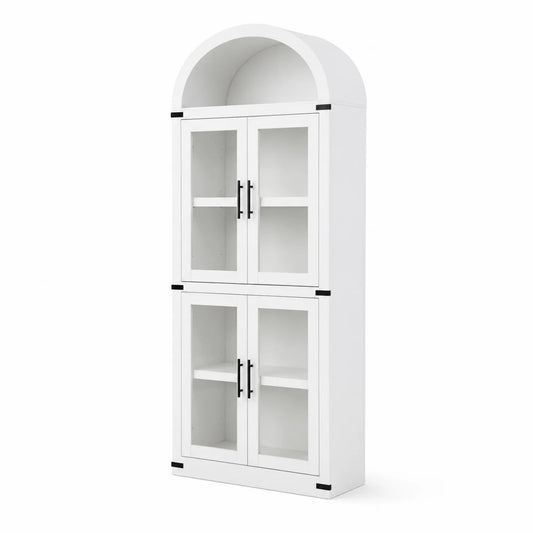 Weißes Holz Bücherregal mit Glastüren, 200 cm Höhe