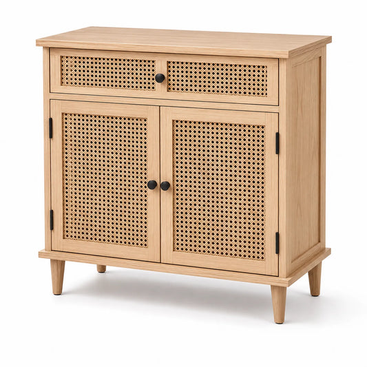 Sideboard aus Eichenholz mit Rattangeflecht 80x35x90 cm
