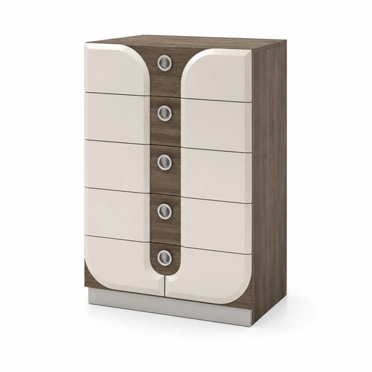 MDF-Kommode mit 5 Schubladen in Creme und Braun