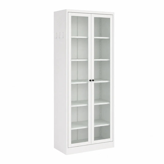 Metall Vitrine mit Glastüren 180x80x40 cm Weiß