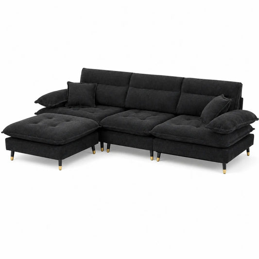 Ecksofa Set L-Form Stoff 280 cm Schwarz